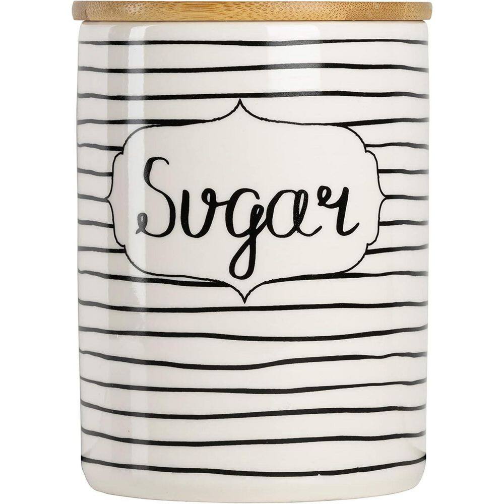 3 Piece Set Ceramic/Bamboo Coffee, Sugar, Flour Kitchen Canister, Everyday Black/White - Hercitys