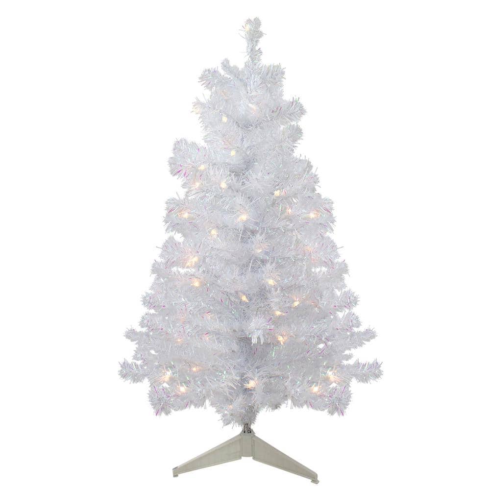 3 ft. Pre-lit Rockport White Pine Artificial Christmas Tree Clear Lights - Hercitys
