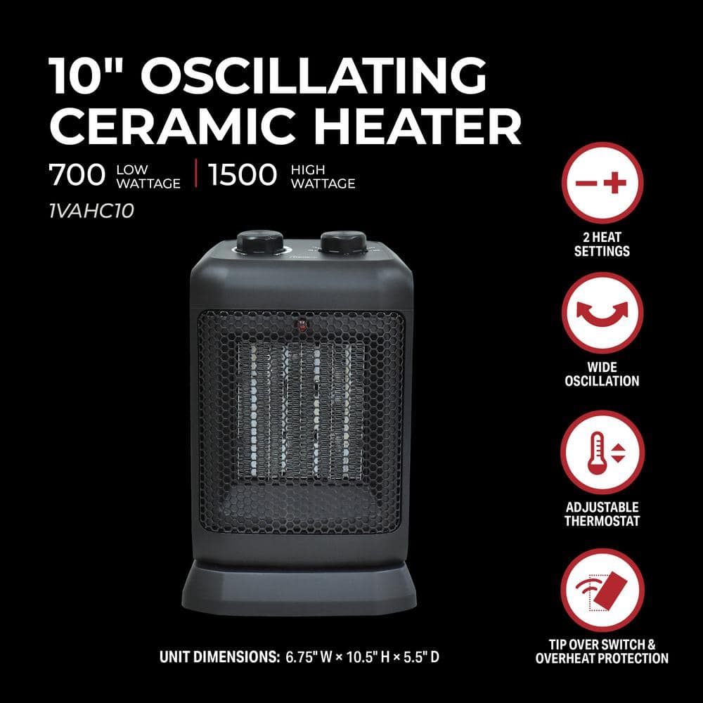 1500/750-Watt 10.5 in. Electric Oscillating Ceramic Forced Air Space Heater - Hercitys