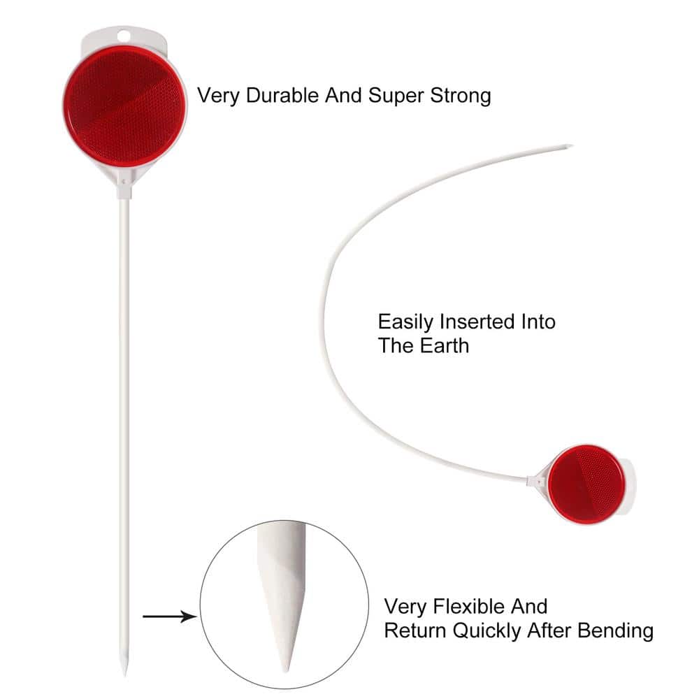 36 in. Reflective Driveway Markers 1/4 in. Dia Fiberglass Pole Double Sided Reflector for Driveway, White (8-Pack) - Hercitys