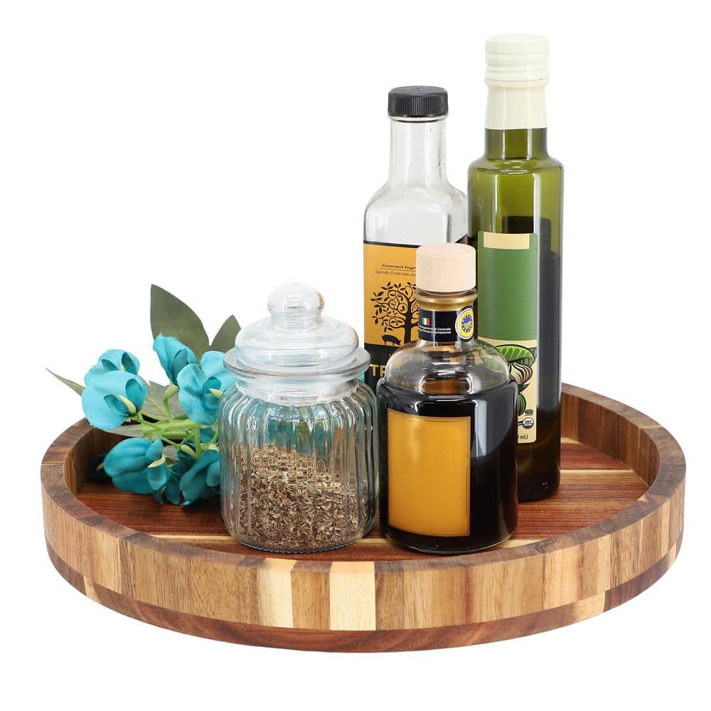 13 in. Acacia Wood Lazy Susan Tray - Hercitys