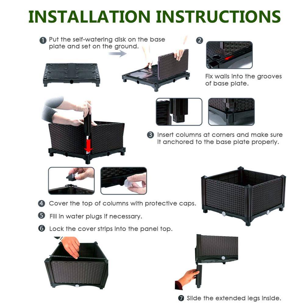 16 in. L x 16 in. W x 17.5 in. H Black Plastic Raised Bed Elevated Flower Vegetable Herb Grow Planter Box (Set of 4) - Hercitys