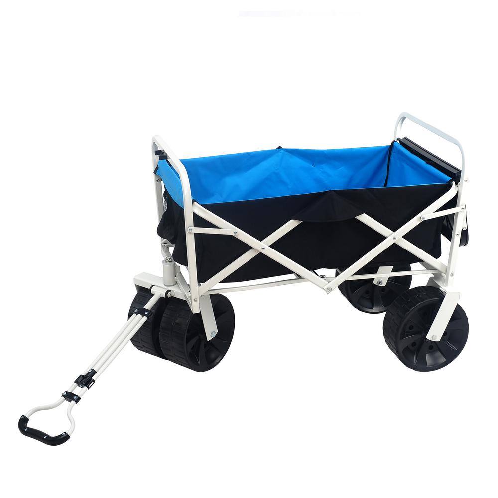 3.85 cu. ft. Black Blue White Metal Folding Garden Cart with Adjustable Hands - Hercitys