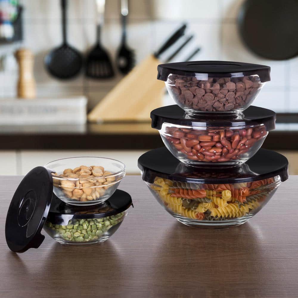 10-Piece Glass Bowl Set with Black Lids - Hercitys
