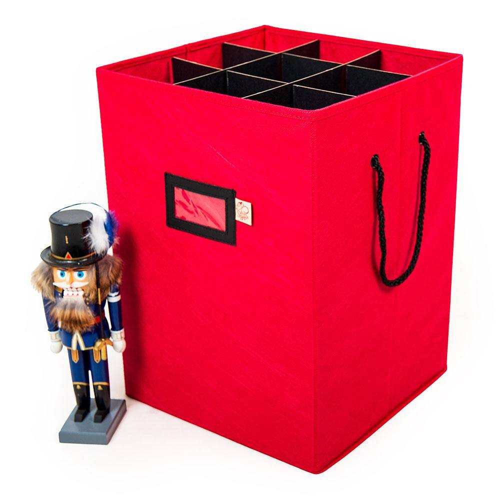 16 in. Red Canvas Collectible Nutcracker Storage Box (Holds 9 Figurines) - Hercitys