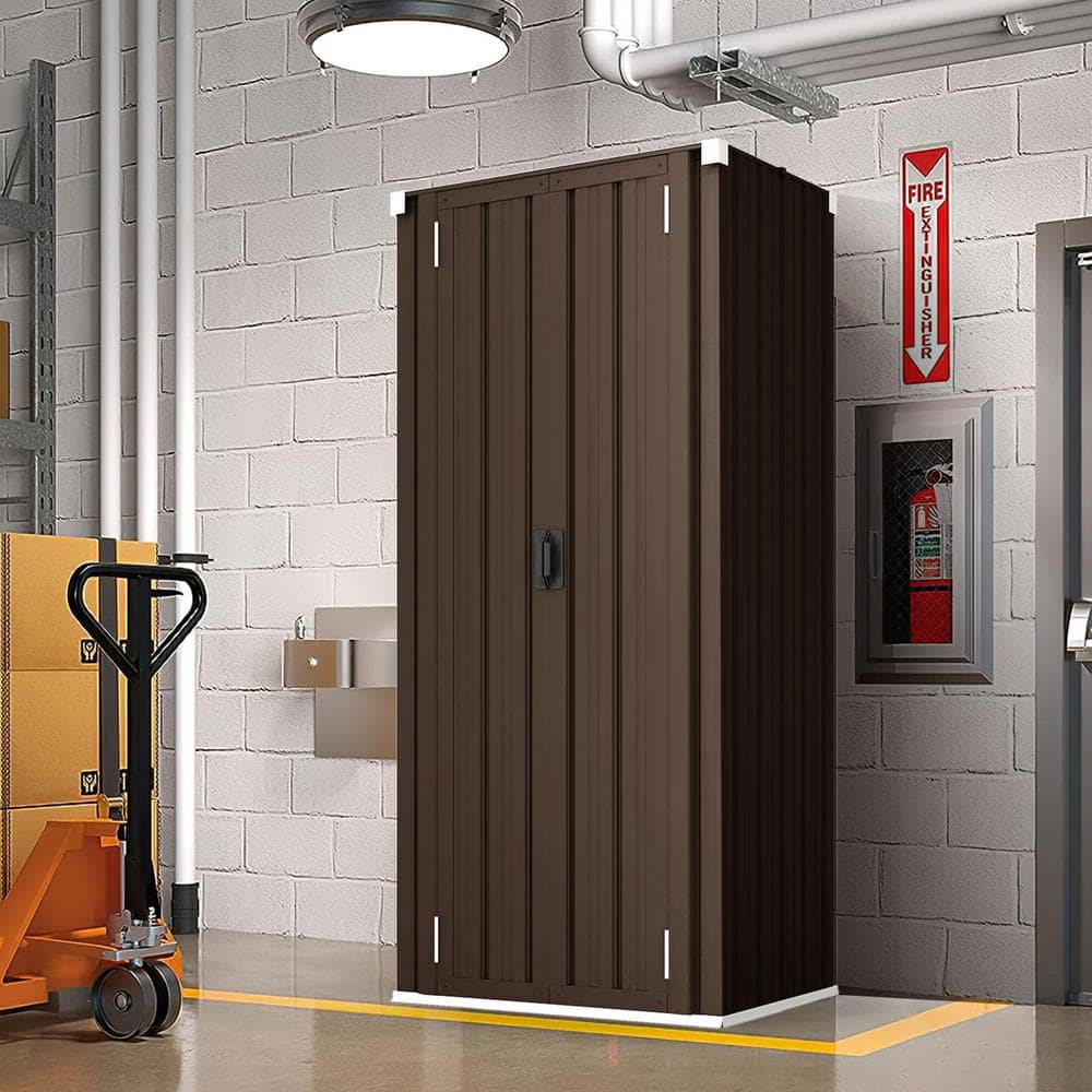 2.5ft. W x 1.83 ft. D Metal Vertical Storage Cabinet Shed with Shelves and Lockable Door Brown (4.55 sq. ft.) - Hercitys