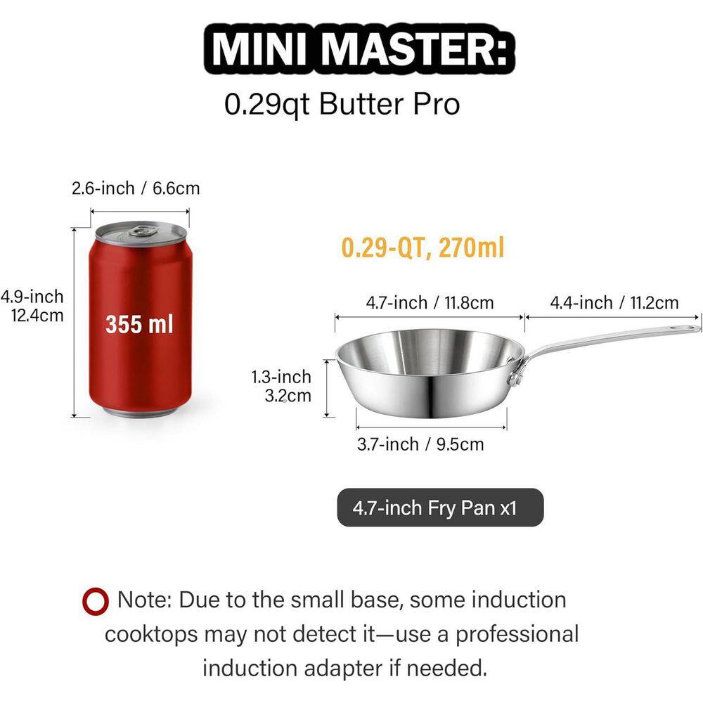 4.7 in. Multi-Ply Clad Stainless Steel Butter Warmer Mini Omelette Egg Frying Pan Butter Melting Pot Small Sauce Pot - Hercitys