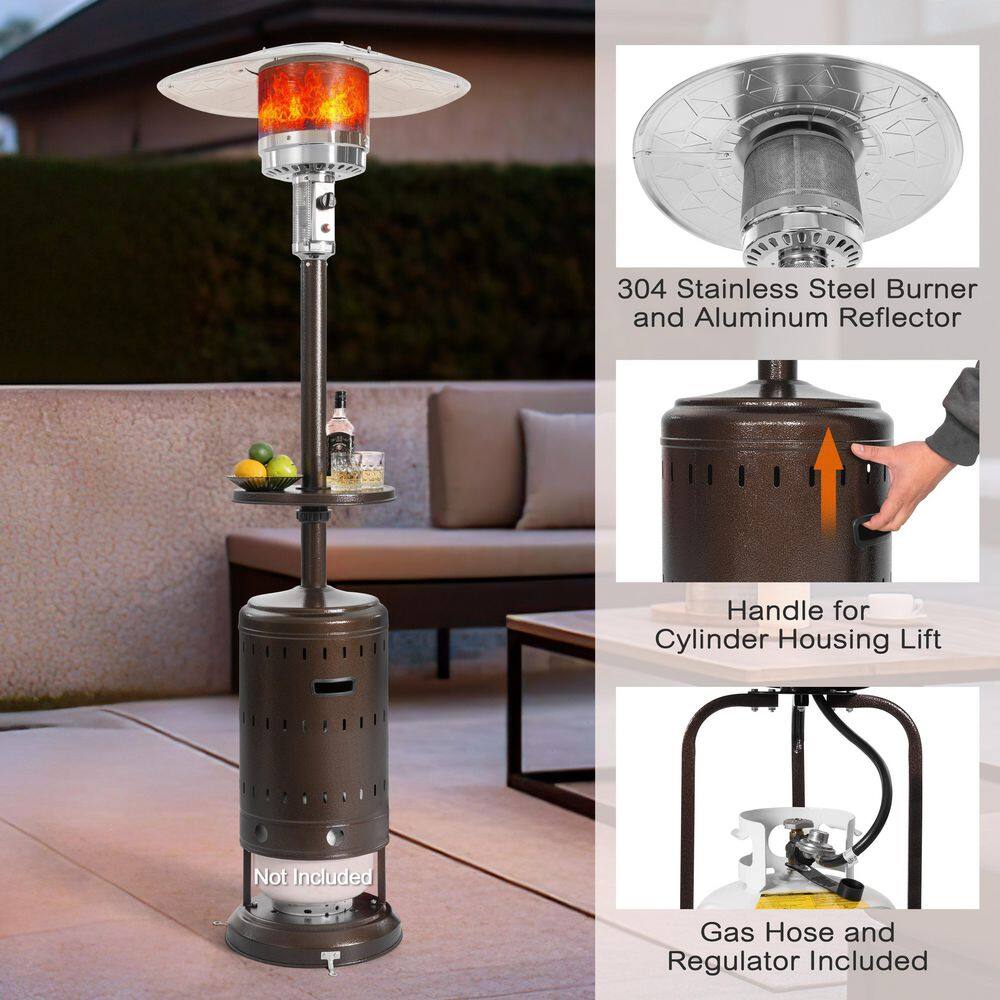 46,000 BTU Metal Brown Propane Gas Patio Heater with Wheels and Drink Stand - Hercitys