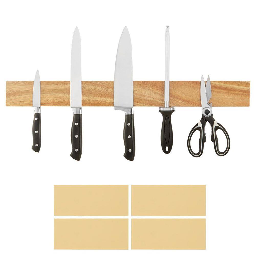 5-Knife 24 in. Acacia Wood Magnetic Knife Bar with Enhanced Strong Magnet for Kitchen - Hercitys