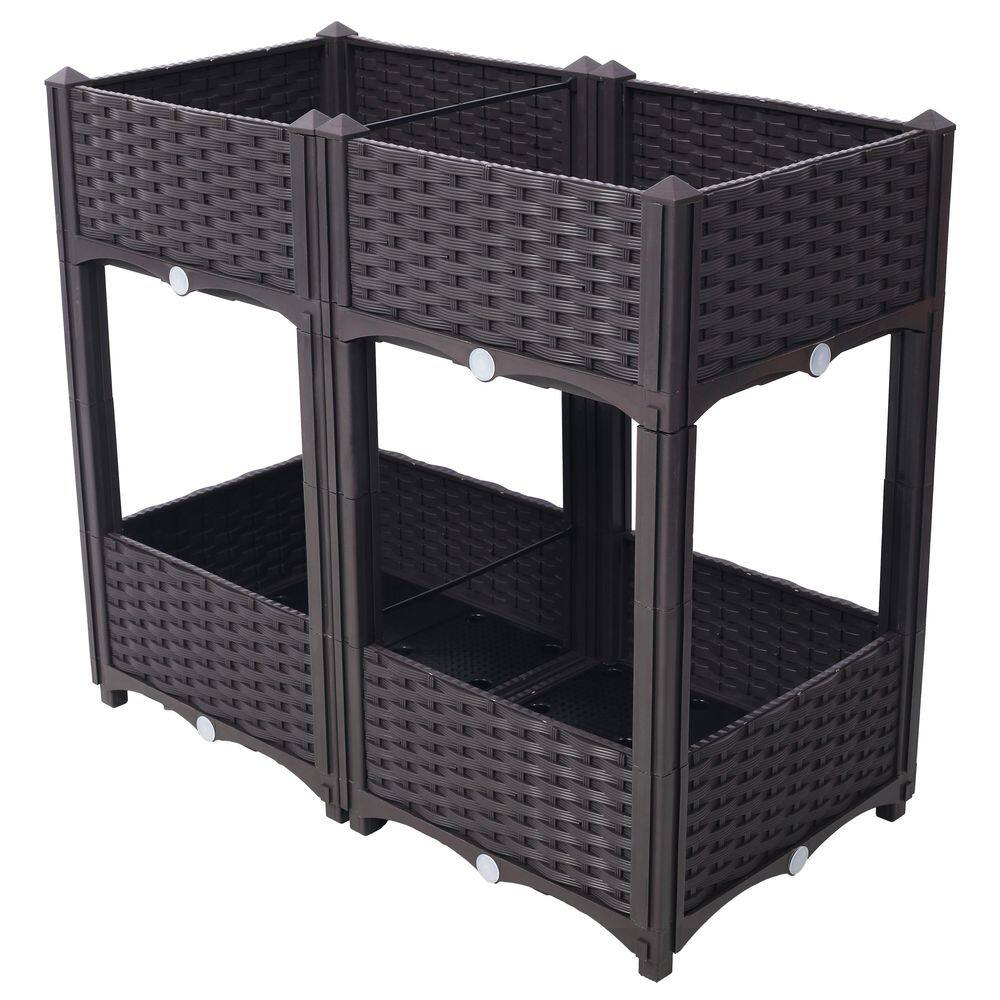 31.5 in. x 15.7 in. x 27.7 in. Plastic Planter Raised Beds, Elevated Planter Garden Box with Drainage Plug, Brown - Hercitys