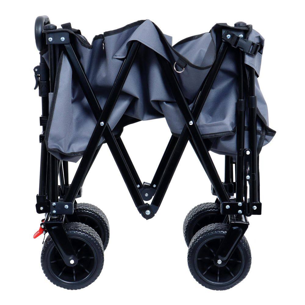 10 cu. ft. Steel Collapsible Folding Garden Cart Beach Wagon with Rain Covers, Waterproof Dustproof UV Resistant, Gray - Hercitys