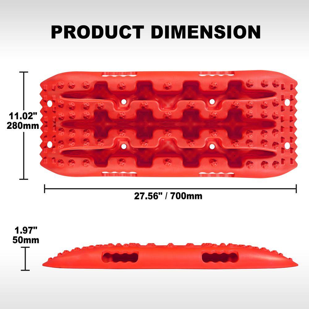 27 in. Off-Road Traction Boards, Recovery Tracks, and Traction Mat Set: Ideal for Snow, Mud and Sand Rescue, Red - Hercitys