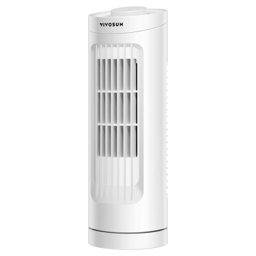 13 in. 3 Fan Speeds 4.45 in Fan Diameter Tower Fan in White with 70° Oscillation - Hercitys