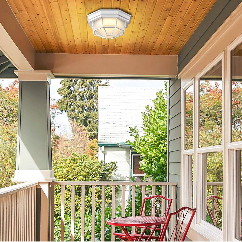 11.42 in. 1-Light Retro Textured White Ceiling Flush Mount Light Fixture with Frosted Glass for Hallway, E26 - Hercitys