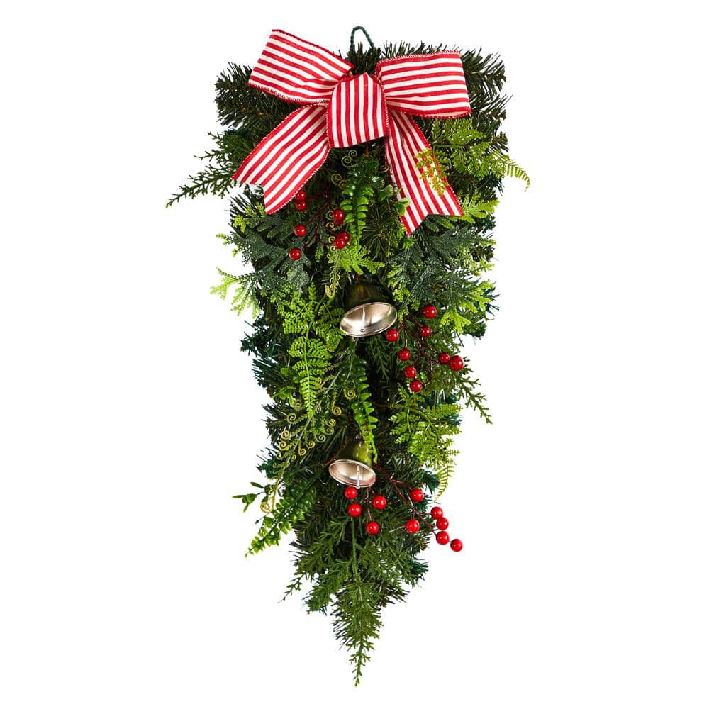 26 in. Unlit Artificial Holiday Christmas Bells and Bow Artificial Swag - Hercitys