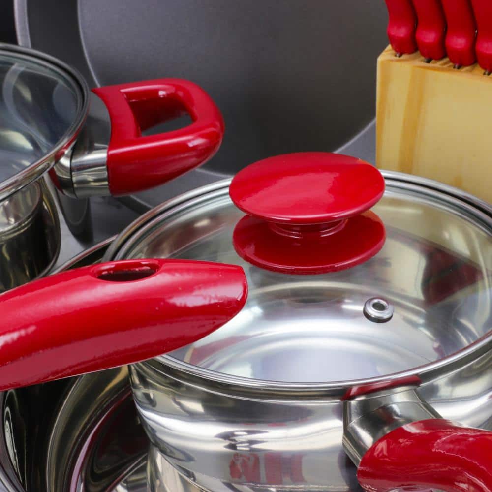 22-Piece Cookware Combo Set in Red - Hercitys