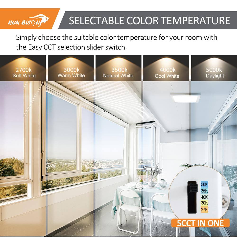 2-Pack 9 in. Brushed Nickel Selectable LED Integrated LED Flush Mount Square Downlight - Hercitys