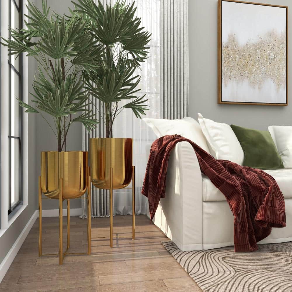 22 in., and 19 in. Large Gold Metal Indoor Outdoor Dome Planter with Removable Stand (2- Pack) - Hercitys