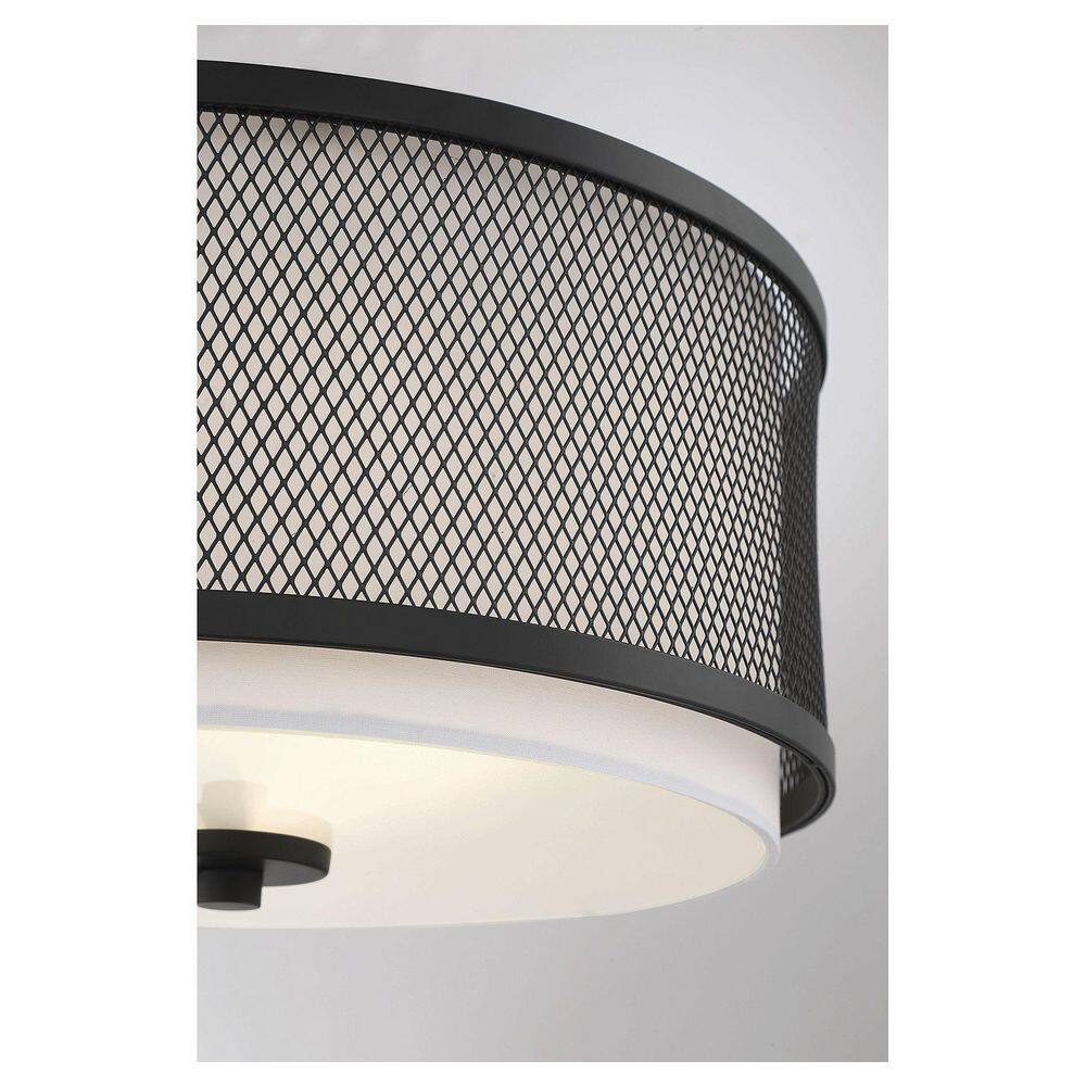 14.75 in. W x 6.25 in. H 3-Light Matte Black Flush Mount Ceiling Light with White Fabric Shade and Metal Mesh Frame - Hercitys