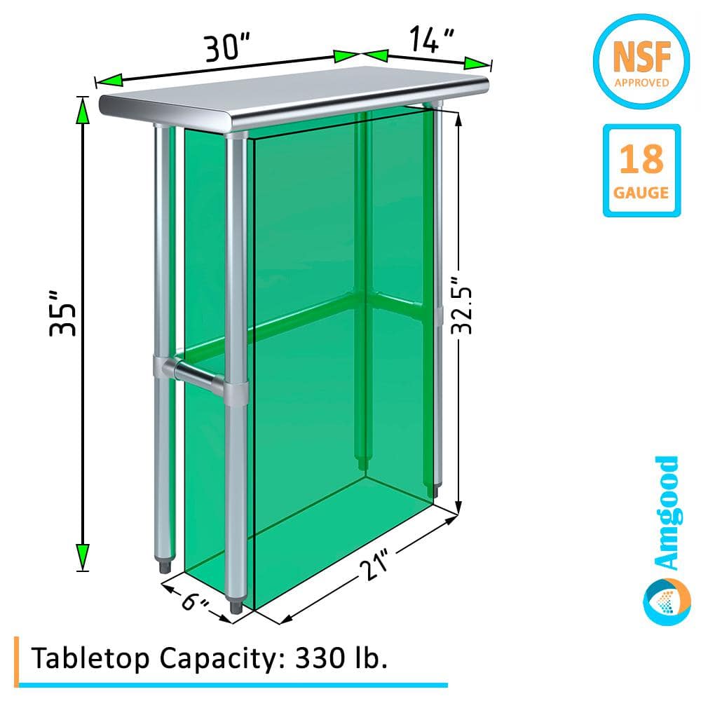 14 in. x 30 in. Stainless Steel Open Base Kitchen Utility Table : Metal Prep Table - Hercitys
