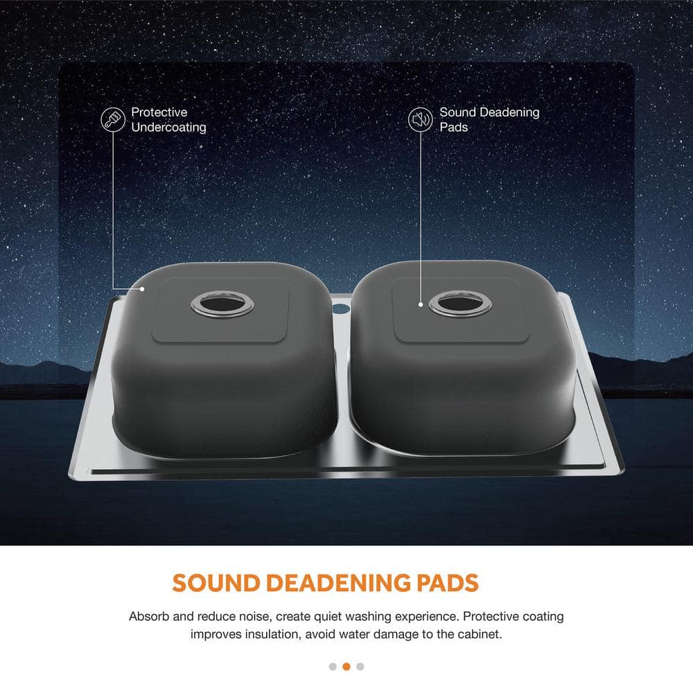 33 in. Drop-In 50/50 Double Bowl 22 Gauge Stainless Steel Kitchen Sink - Hercitys