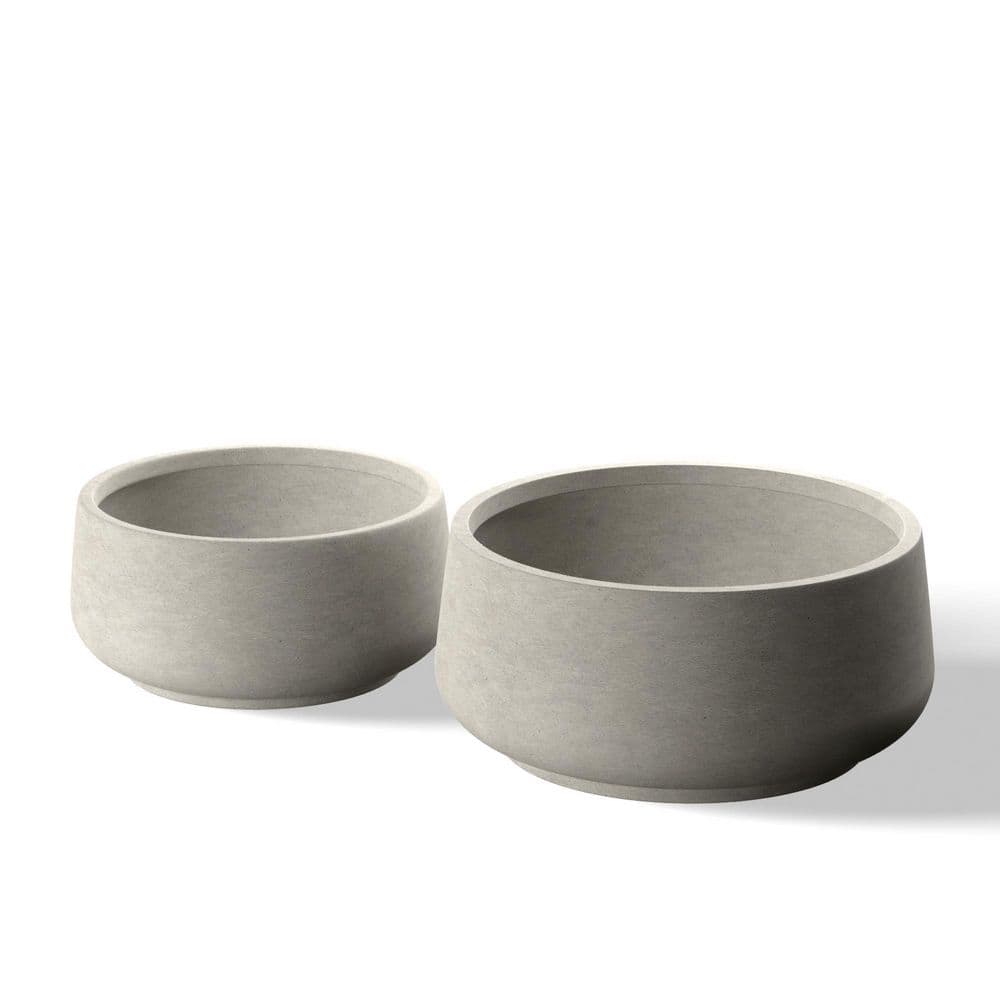 14.5 in. 17.5 in. Large Light Gray(Enhanced Interior) Concrete Round Planter / Pot with Drainage Holes (2-Pack) - Hercitys