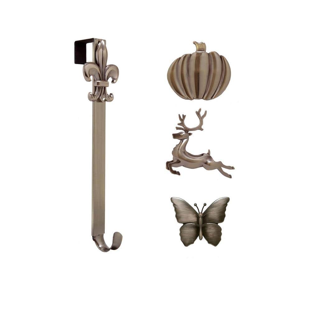 15.75 in. Oil-Rubbed Bronze Adjustable Wreath Hanger with Butterfly, Reindeer, Pumpkin, and Fleur De Lis Icons - Hercitys