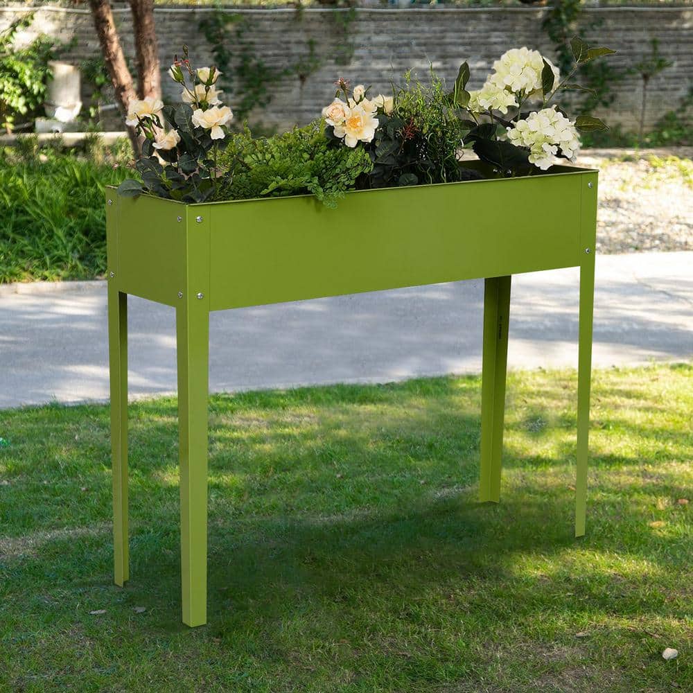 40 in. W x 13 in. D x 31.50 in. H Green Galvanized Steel Elevated Planter Box, Garden Raised Bed, Drain Hole - Hercitys