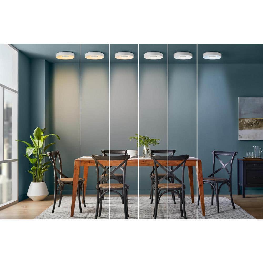 13 in. White Smart Gradient Light Flush Mount with Bluetooth Speaker Powered by Hubspace - Hercitys