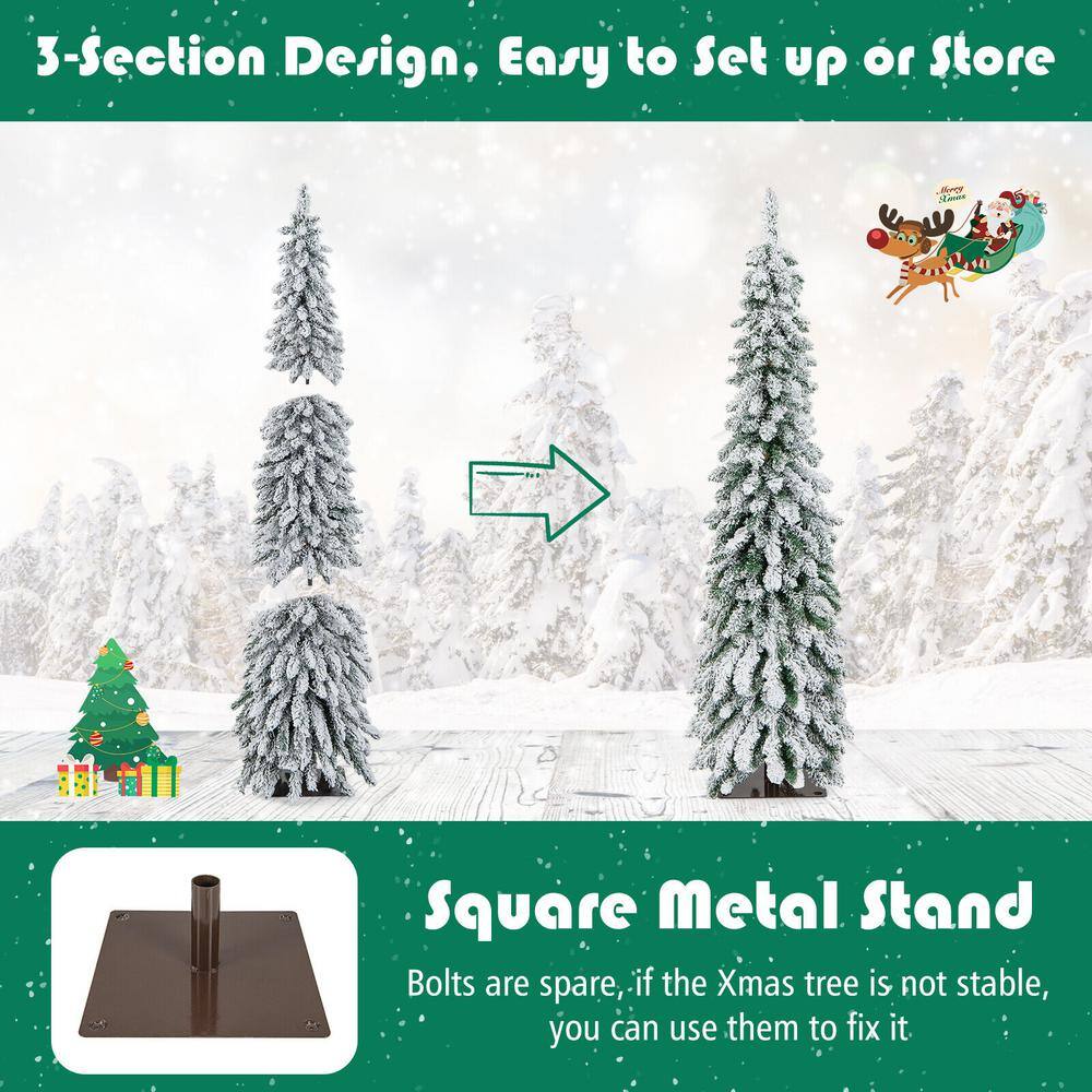 5 ft.Hinged Slim Prelit Snow-Flocked Artificial Xmas Christmas Tree with Stand - Hercitys