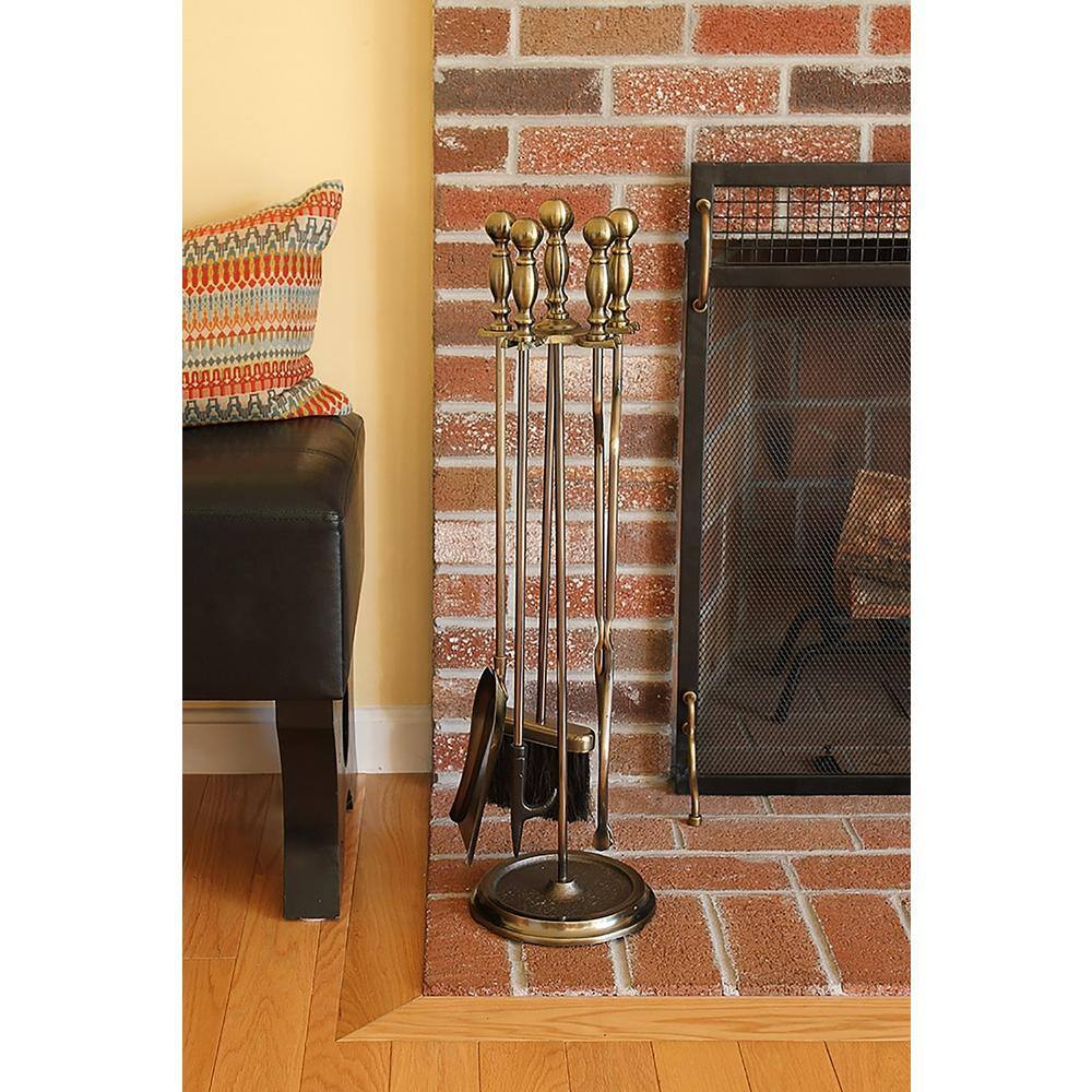 30 in. Tall 5-Piece Antique Brass Sutton Fireplace Tool Set - Hercitys
