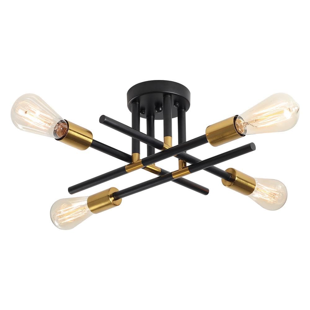 18.5 in. 4-Light Black/Gold Sputnik Semi- Flush Mount for Foyer Dining Room with No Bulbs Included - Hercitys