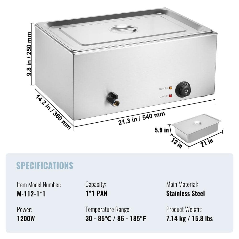 4-Pan Commercial Food Warmer 16.4 qt. Electric Steam Table 1200 Watt Countertop Stainless Steel Bain Marie, Silver - Hercitys