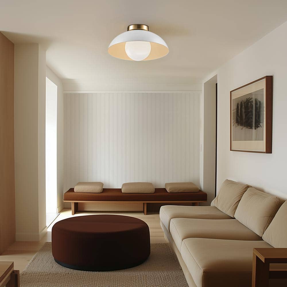 5.9 In. 1-Light Matte White Flush Mount Ceiling Light with White Opal Glass Shade - Hercitys