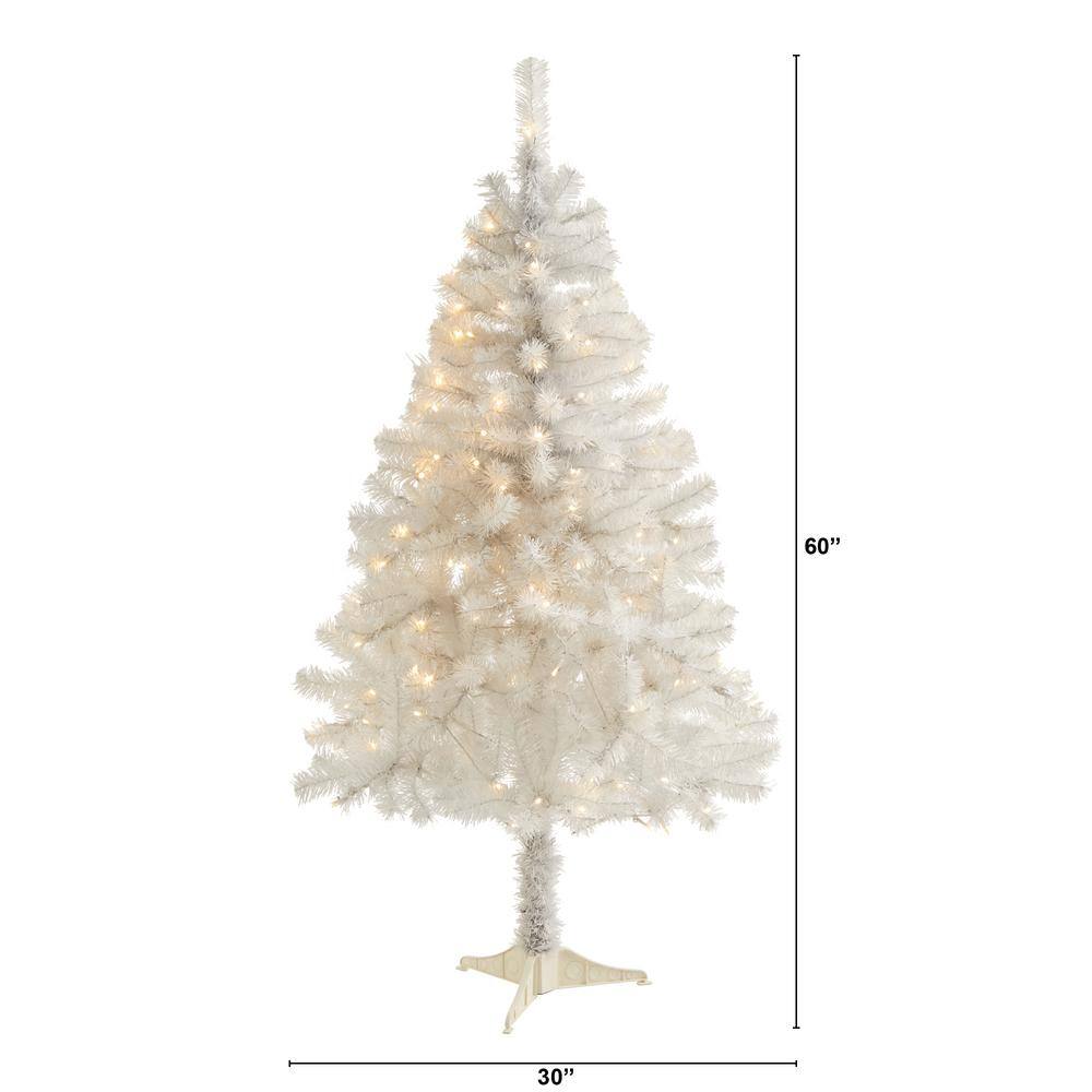 5 ft. Pre-Lit White Artificial Christmas Tree with 150 Clear LED Lights - Hercitys