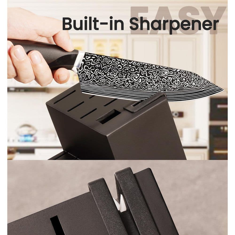 15-Piece German High Carbon Stainless Steel Knife Block Set in Silver with Build-in Knife Shapener, Dishwasher Safe - Hercitys