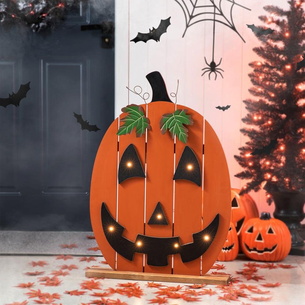 30 in. H Lighted Wooden Pumpkin Porch Decor - Hercitys