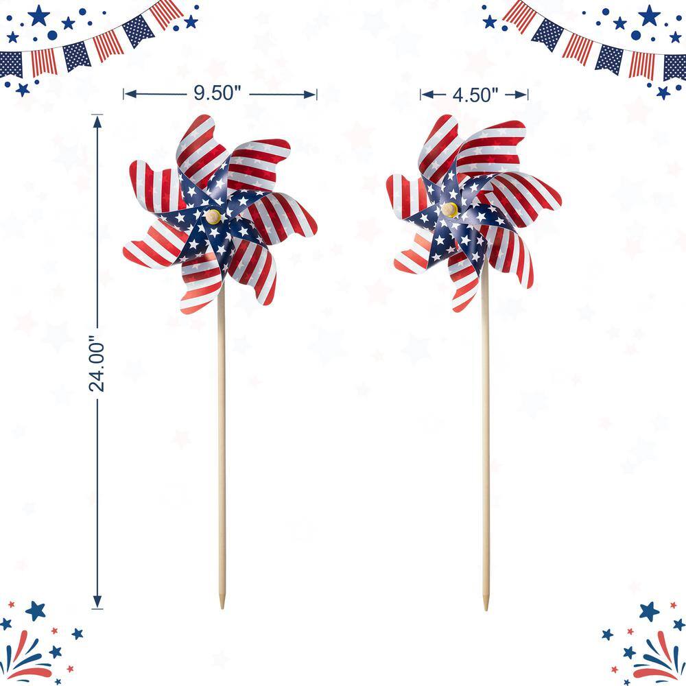 24 in. H Set of 6 Plastic Stars&Stripes Patriotic/Americana Windmills(KD) - Hercitys