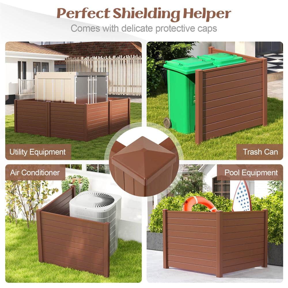 37.5 in. Plastic Air Conditioner Garden Fence, ith Stakes Pool Equipment Fence Screen Brown - Hercitys