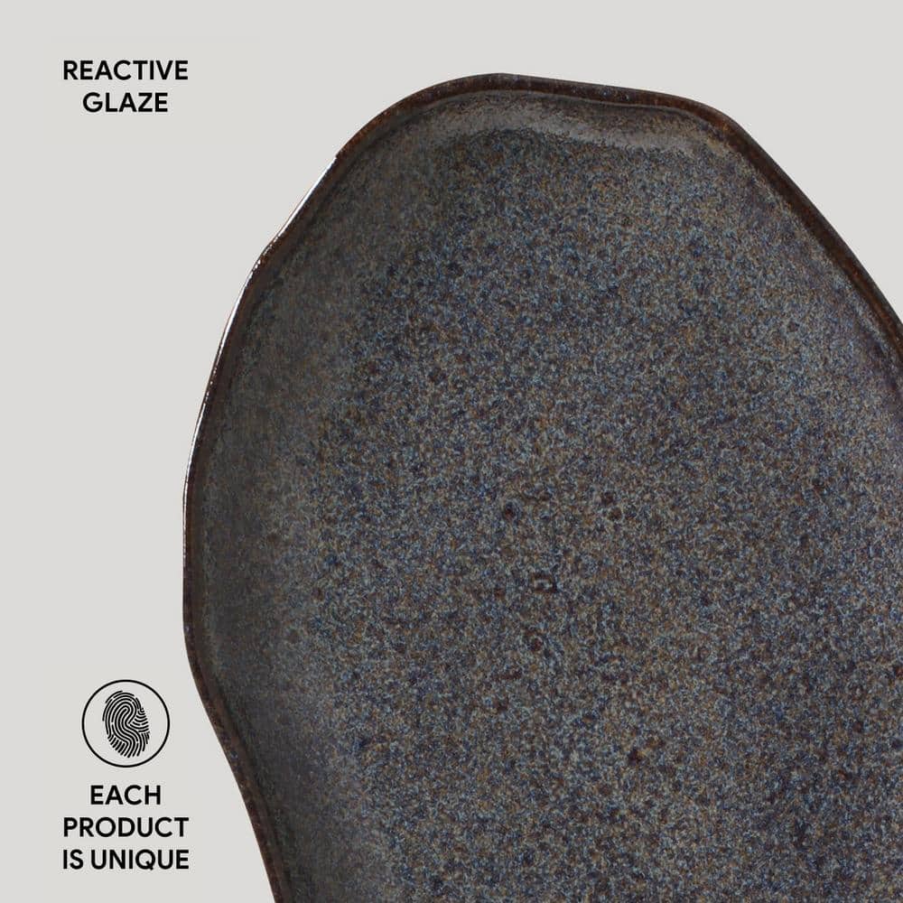 11.81 in. Titanium Dark Blue Stoneware Shallow Oval Platter Medium (Set of 4) - Hercitys
