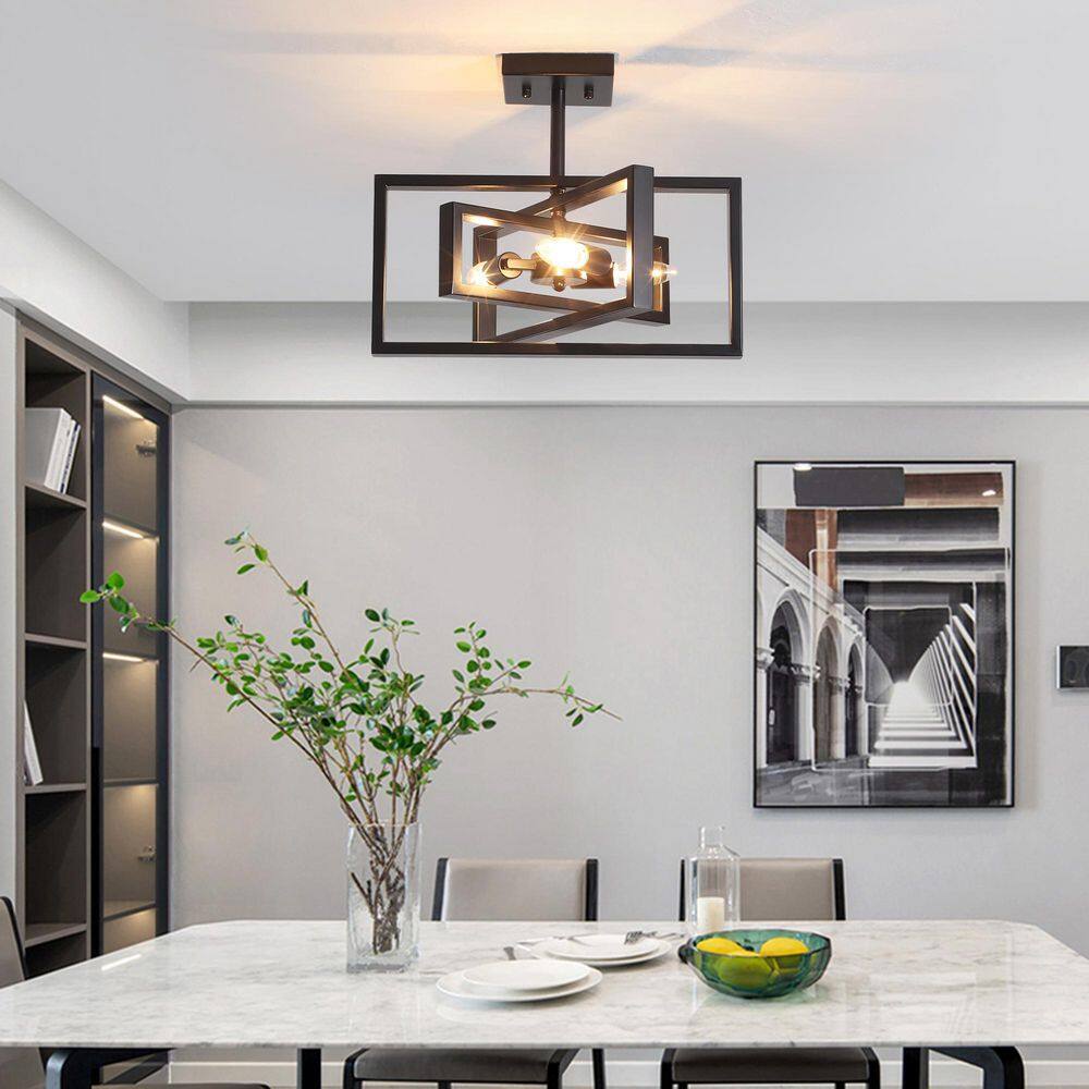 15.8 in.  3-Light Black Farmhouse Rectangle Semi Flush Mount Ceiling Light Bulb Not Included - Hercitys