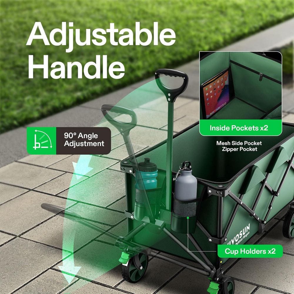 350 lbs. Load-Bearing 6.7 cu. ft. Collapsible Fabric Garden Cart with Universal Wheels and Adjustable Handle - Hercitys