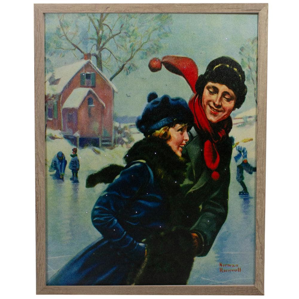 19 in. Fiber Optic Norman Rockwell Couple Ice Skating Christmas Wall Art - Hercitys