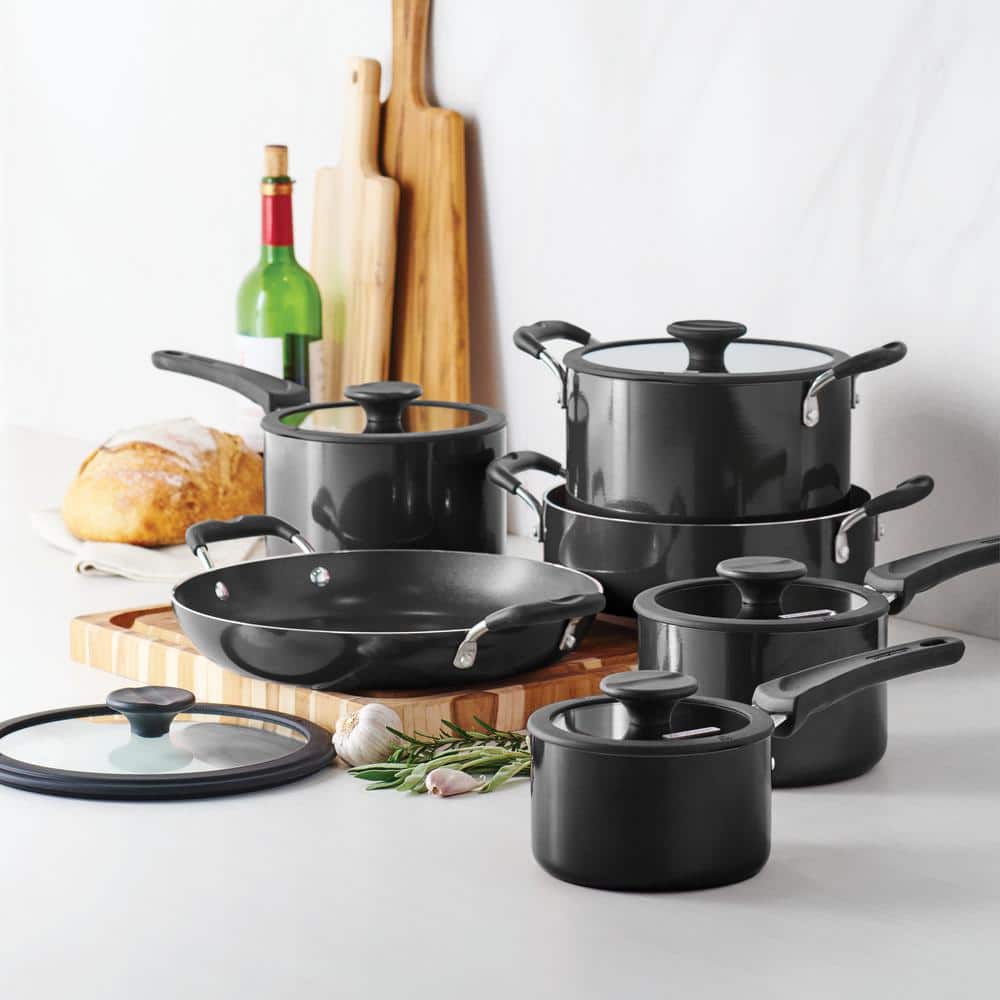 11-Piece Nesting Aluminum Nonstick Cookware Set in Gray - Hercitys
