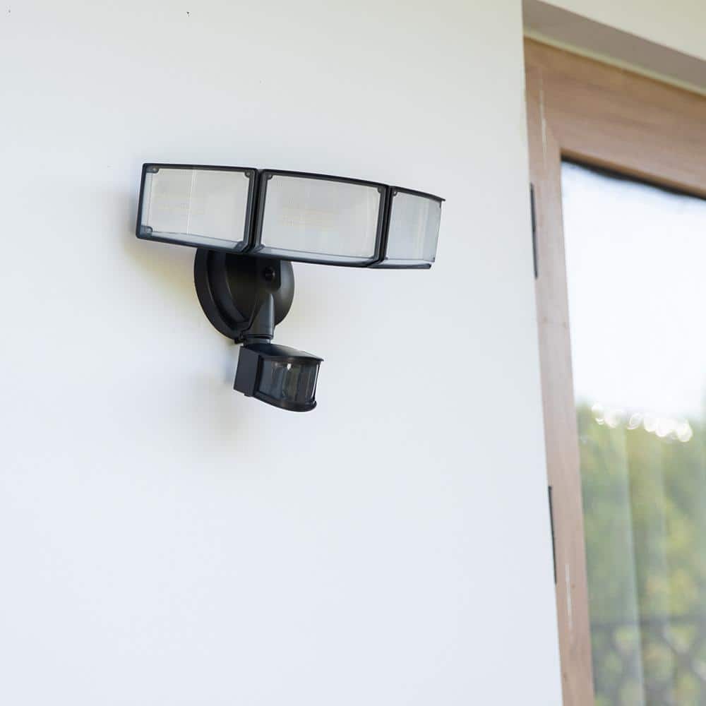 3-Head 342 Watt Equivalent Integrated LED Black Weather Resistant Motion Sensing Area Light - Hercitys