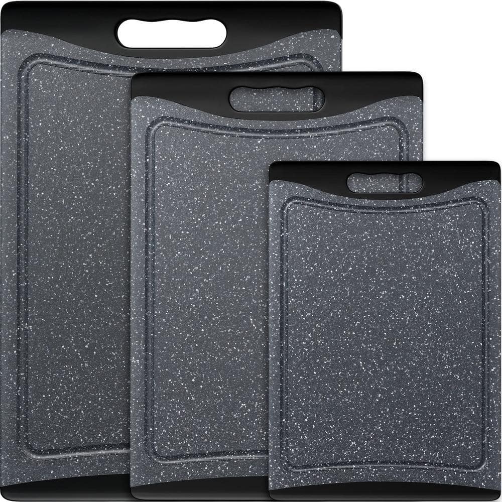 3-Piece Extra Large Plastic Cutting Board Set with Juice Grooves and Easy-Grip Handles, Dark Gray - Hercitys