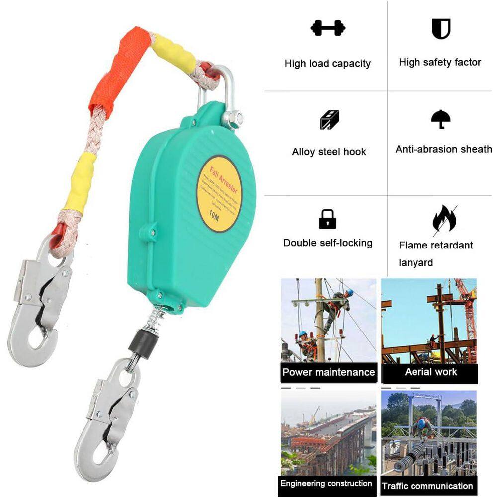 33 ft. Self Retracting Lifeline Fall Arrester Lanyard Safety Harness Protection with Alloy Steel Hook - Hercitys