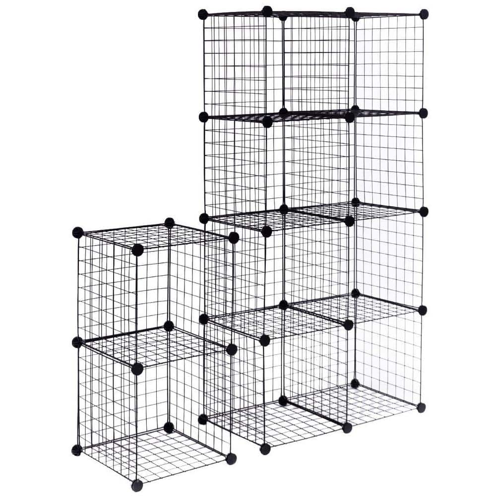 14 in. W x 14 in. H x 14 in. D Black DIY 12 Cube Grid Wire Cube Shelves Shelving Unit - Hercitys