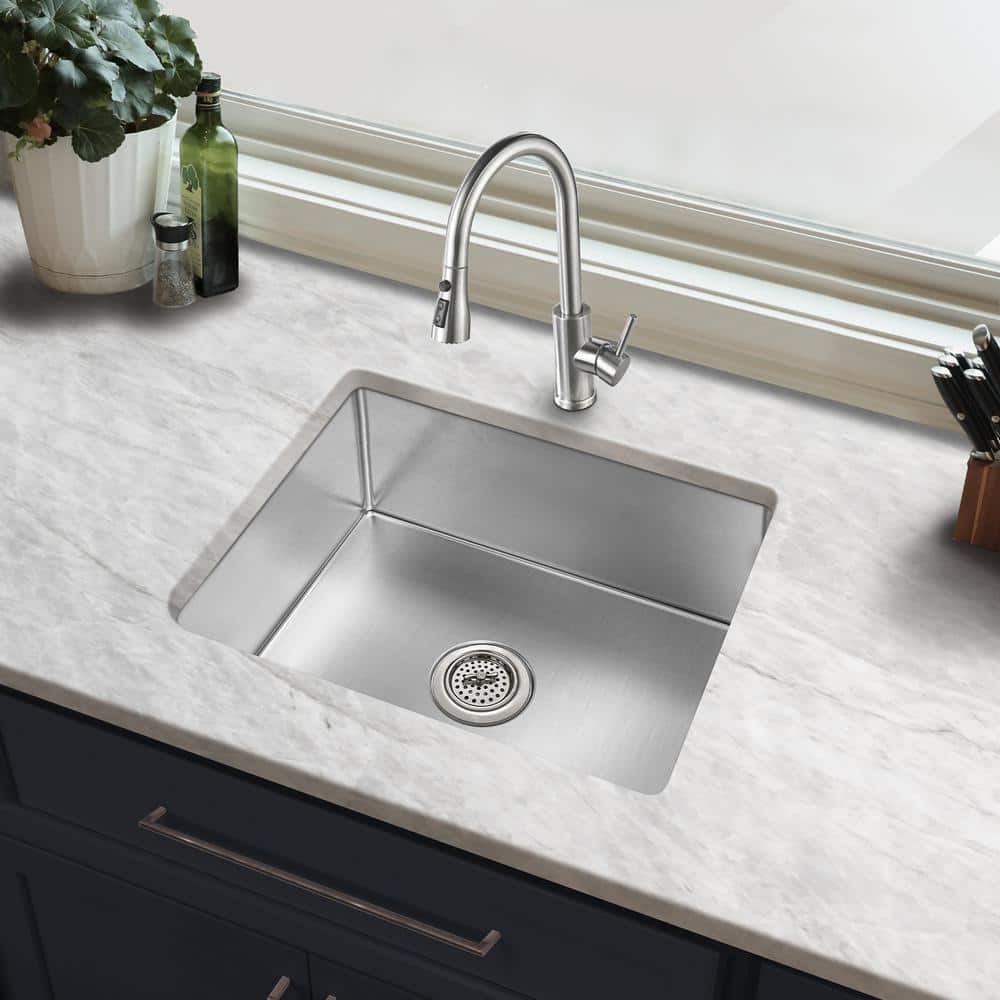 23 in. Undermount Single Bowl 18-Gauge Stainless Steel Kitchen Sink with Tiny Radius - Hercitys