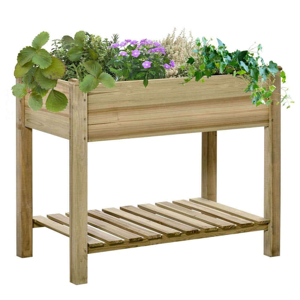 36 in. x 20 in. x 30 in. Raised Garden Bed, Elevated Wood Planter Box Legs and Storage Shelf Backyard, Patio Balcony - Hercitys